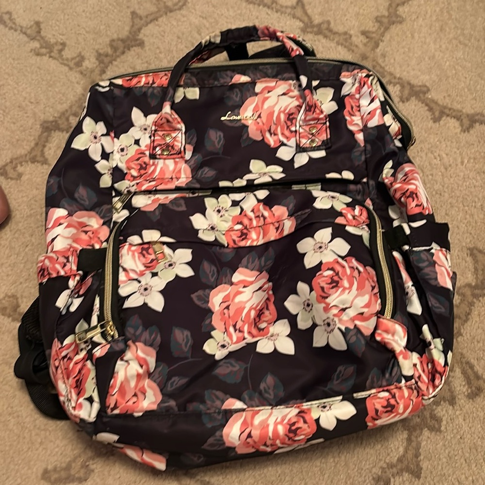 Black and pink floral backpack